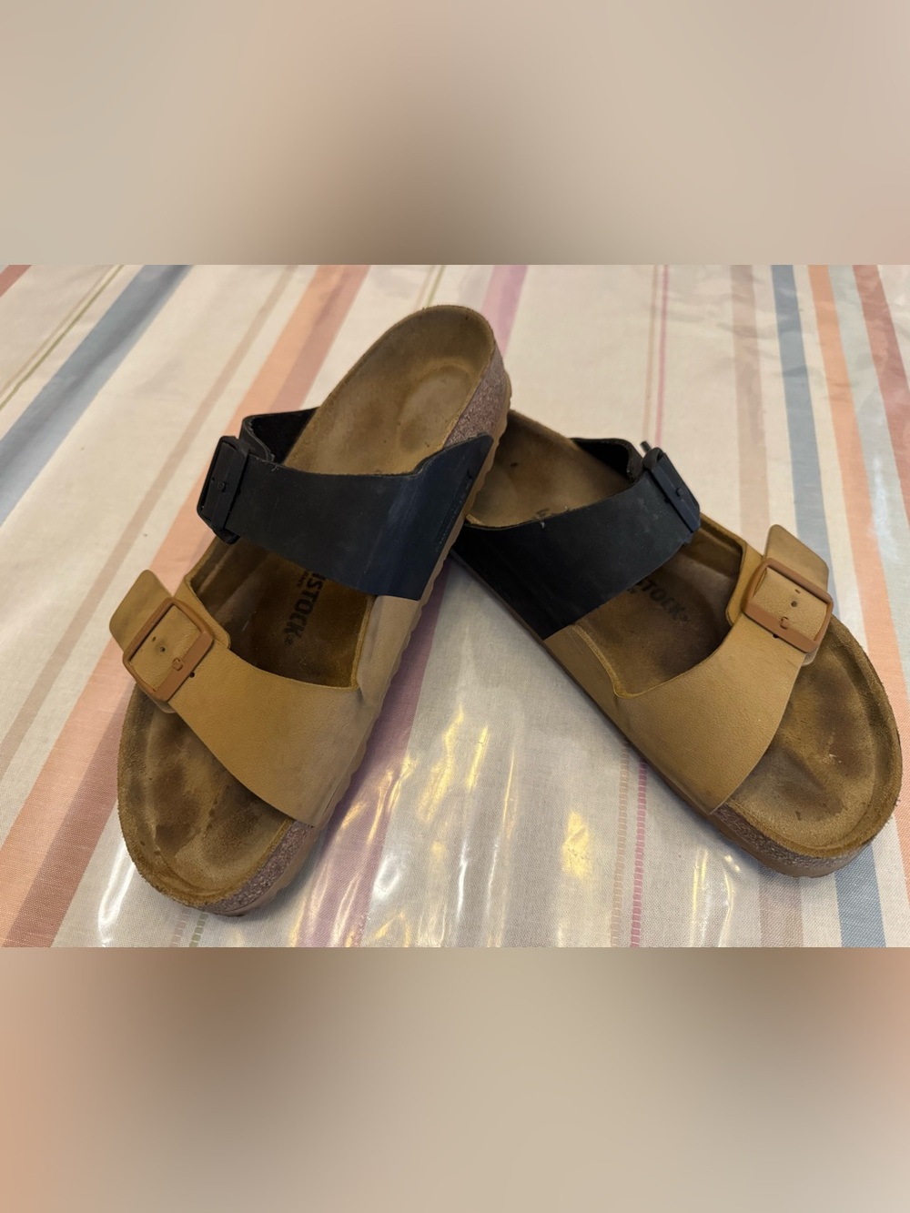 Birkenstock Arizona Split Cork Brown/Black Birkibuc, Unisex.
